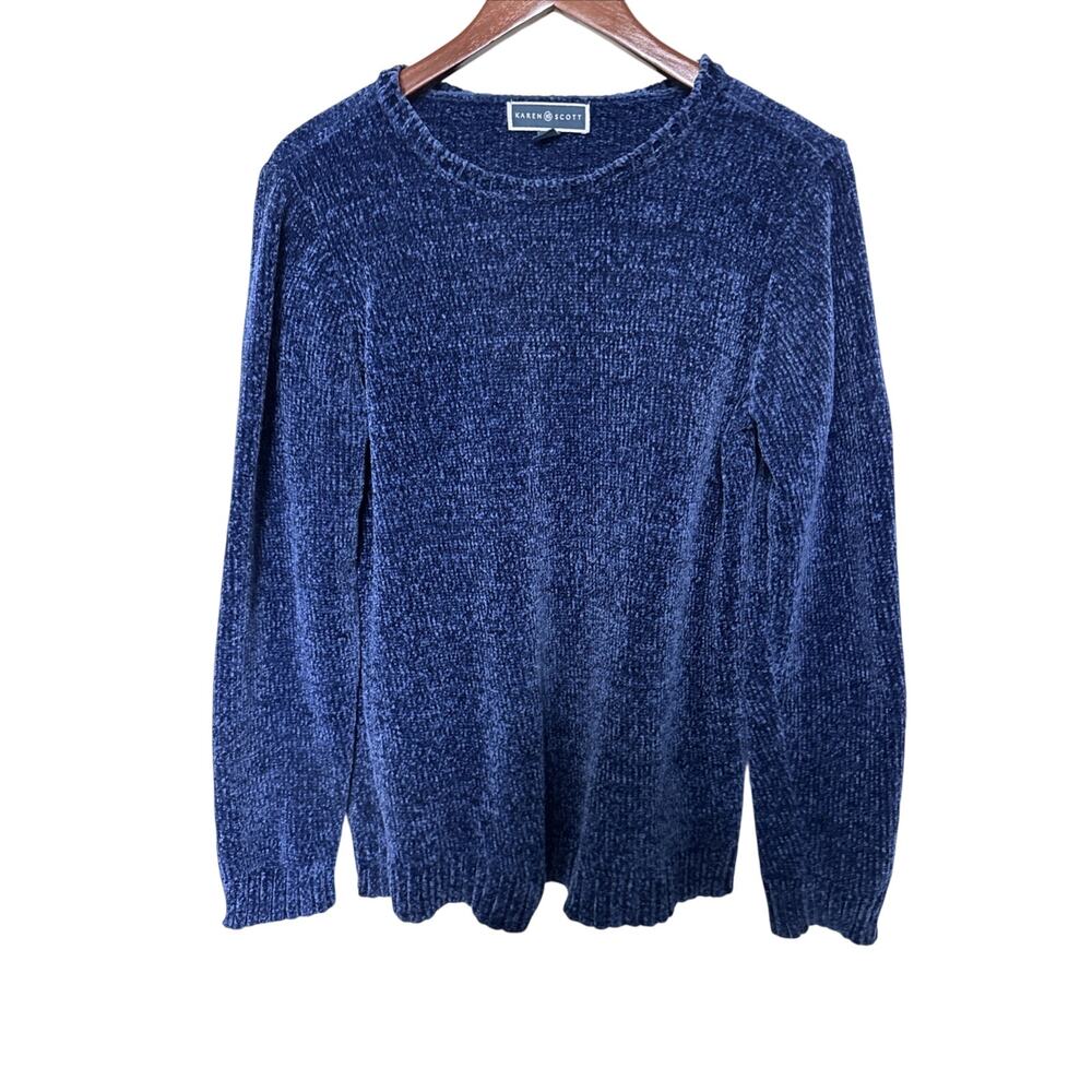 Karen Scott Women's Chenille Sweater Blue Size Petite Large